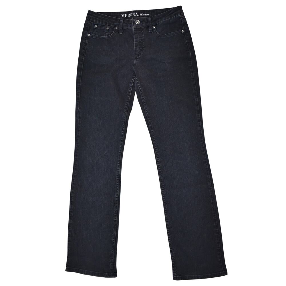 Y2K Bootcut Jeans Women's 10 Tall Long Mid Rise Black Stretch Denim Grunge Biker